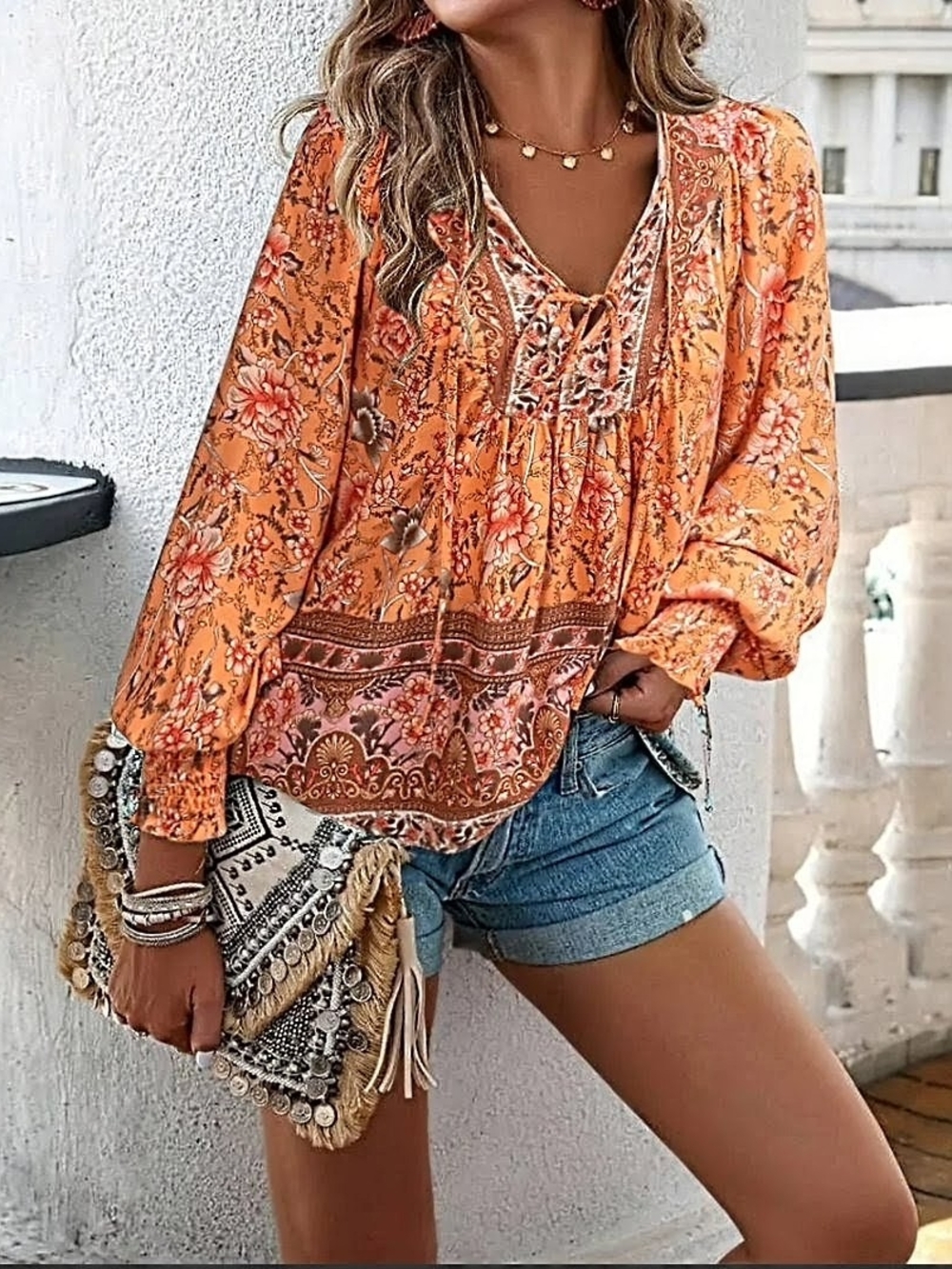 NEW! Boho Floral Peasant Blouse - Lantern Sleeves Flowy Hippie Vibe  S & L AVAIL